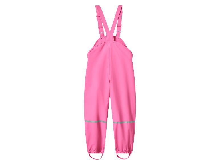 Roze waterdichte tuinbroek met reflecterende strepen voor kinderen.