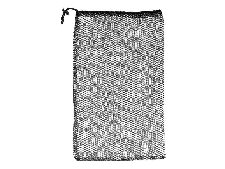 Zwarte mesh tas: perfect voor opbergen of wassen.