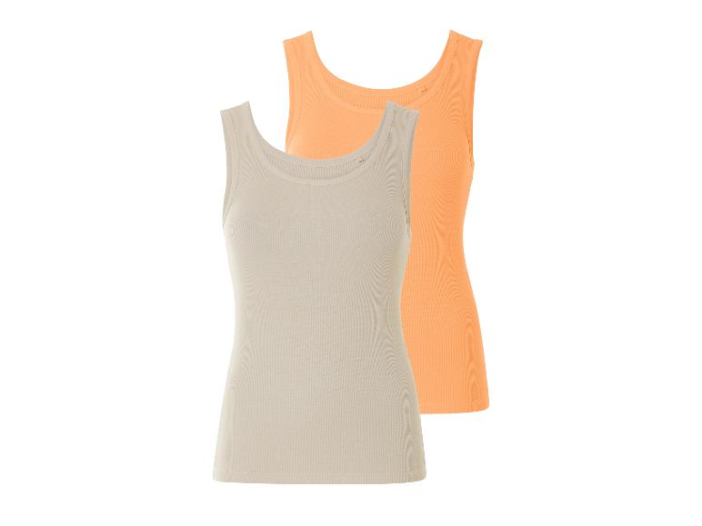 Twee geribbelde tanktops, beige en lichtoranje.