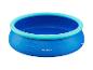 Rond opblaasbaar zwembad in blauw met een turquoise bovenrand.