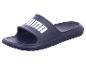 Blauwe zwembadslipper met wit logo op de bovenste band.