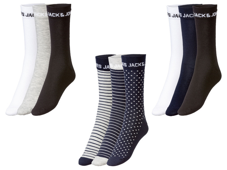 Zes paar sokken van Jack & Jones, in effen kleuren en patronen.