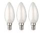 Drie matte, kaarsvormige LED-lampen met E14-fitting.