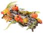 Herfstdecoratie met drie theelichthouders, pompoenen en bladeren