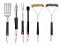 Grill Meister BBQ gereedschapset met spatel, tang, vork, kwast en twee reinigingsborstels.