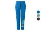 Blauwe joggingbroek met cartoonfiguren en tekst.