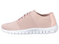 Roze sneakers met witte zool.