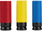 Drie kleurrijke slagdoppensets: rood (CY 21), geel (CY 19) en blauw (CY 17).