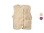 Beige kinderfleecevest met knopen en zakken, met twee kleuropties.