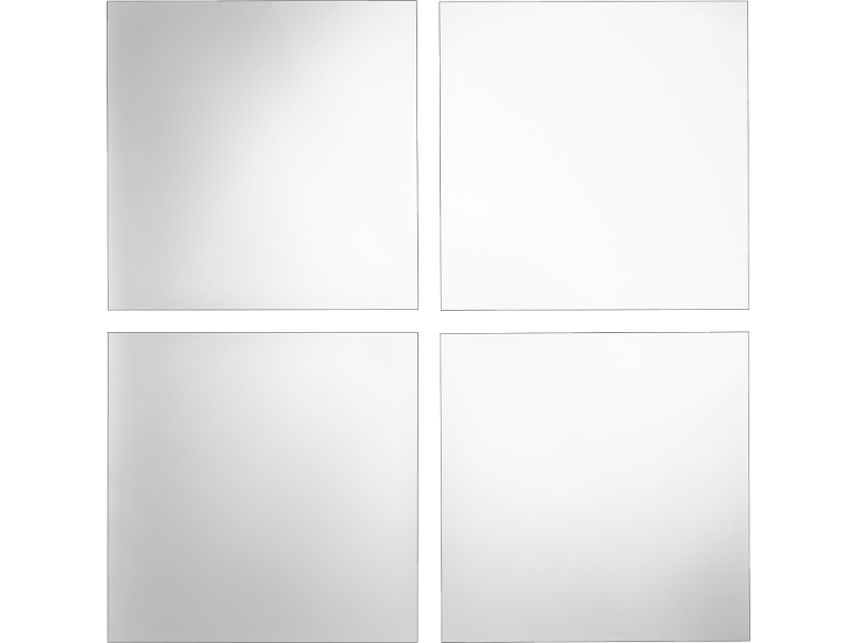 Vier witte vierkante panelen gescheiden door zwarte lijnen, lijkend op een raamruit.