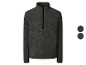 Een donkergrijze heren fleece met halve rits in twee kleuren.