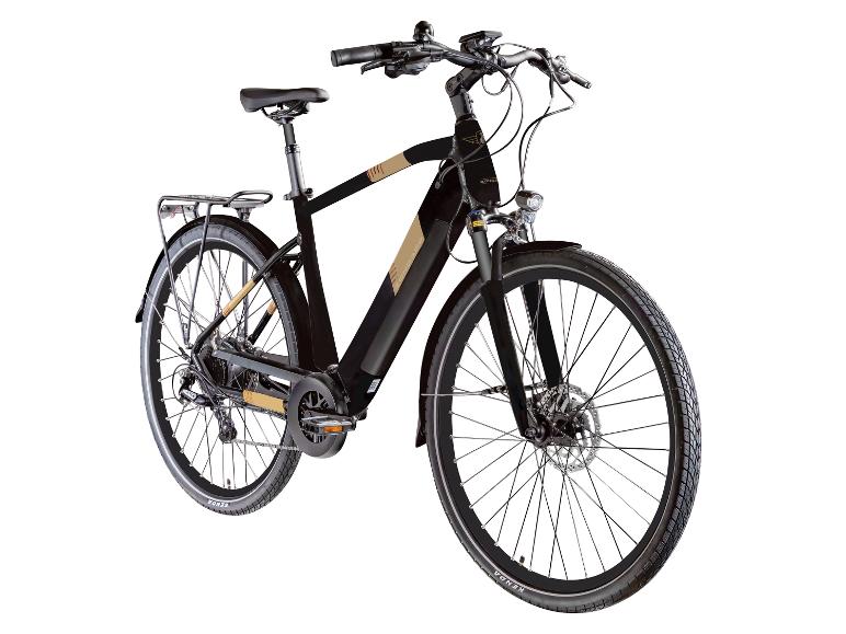 Een zwarte Zundapp e-bike met beige accenten wordt getoond tegen een witte achtergrond.