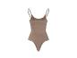 Beige naadloze corrigerende bodysuit met dunne bandjes, achteraanzicht.