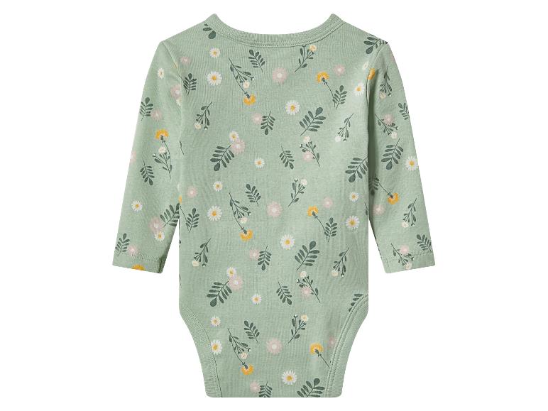 Lichtgroene baby romper met lange mouwen en bloemenprint
