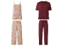 Twee dames pyjama sets: een met bloemenprint en een bordeauxrood.