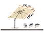 Beige vierkante zweefparasol van 250x250 cm met kantel- en draaifuncties.