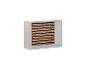 Wandkast met houten en zwarte lamellenfront, wit frame