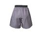 Grijze sportshorts met zwarte elastische tailleband, achteraanzicht.
