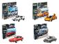 Vier Revell modelbouwsets: Porsche 934 RSR, McLaren 570S, Jaguar E-Type en Porsche 911 Carrera.