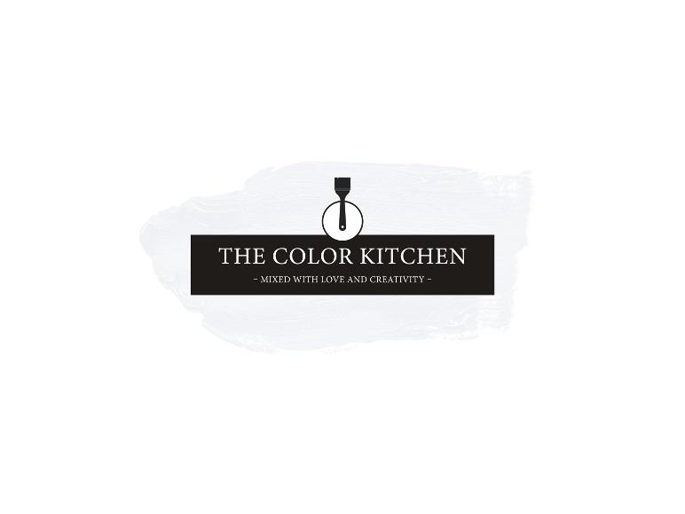 Logo voor 'The Color Kitchen' met een penseelicoon en een verfstreekachtergrond.