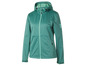 Een groene softshell jas met capuchon.