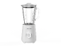 Witte blender met glazen kan en maatverdeling.