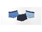 Drie heren boxershorts: donkerblauw, lichtblauw en navy.