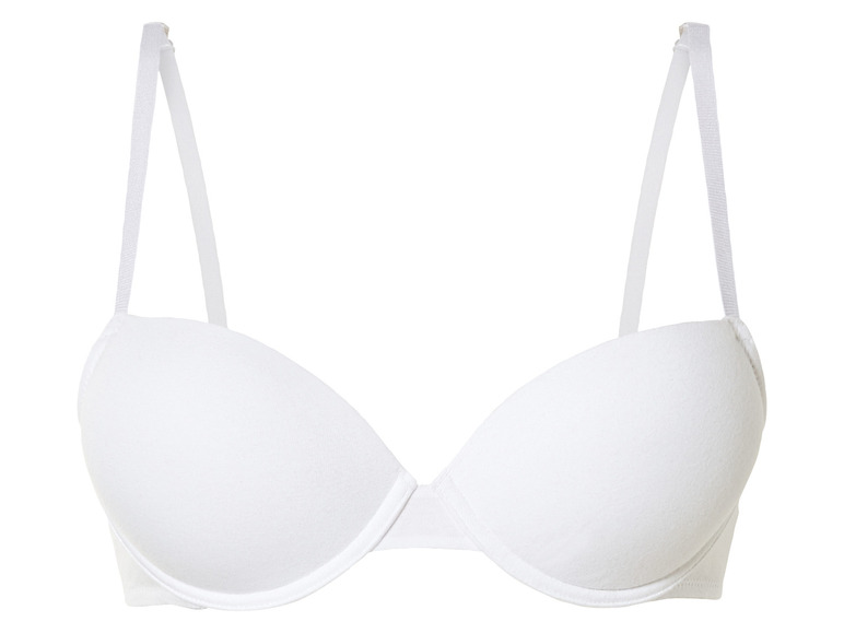 Een witte bh met gladde cups en brede schouderbandjes.