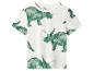 Wit T-shirt met korte mouwen en groene dinosaurusprint.