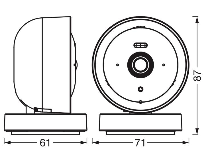 Afmetingen: 61x87 mm en 71x87 mm, twee technische tekeningen van een armatuur.