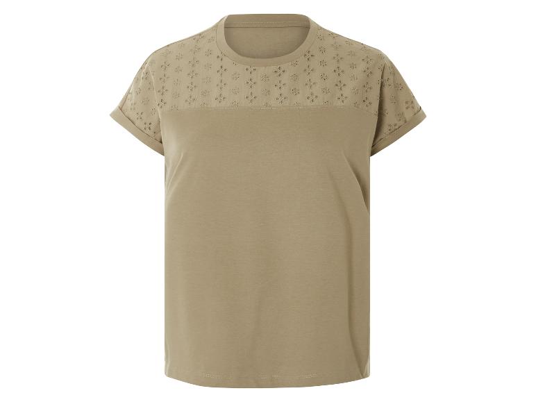 Beige t-shirt met geborduurde bovenkant.