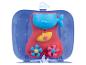 Blauw badspeeltje met walvis, gele boot en draaiende propellers