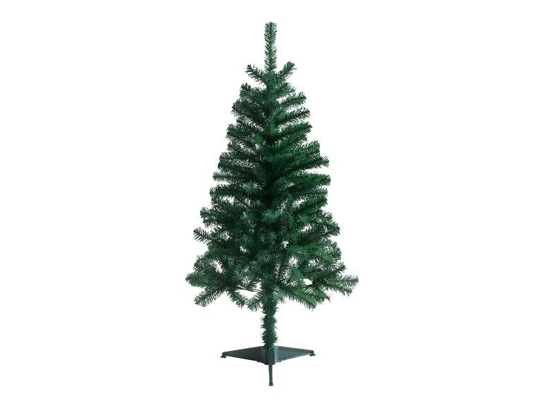 Een kunstmatige groene kerstboom met een standaard.
