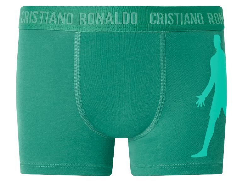 Groene boxershort met 'Cristiano Ronaldo' op de tailleband en een spelerssilhouet.