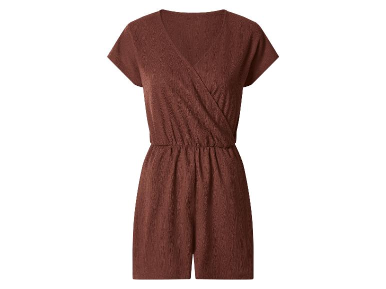 Bruine dames jumpsuit met korte mouwen en V-hals.