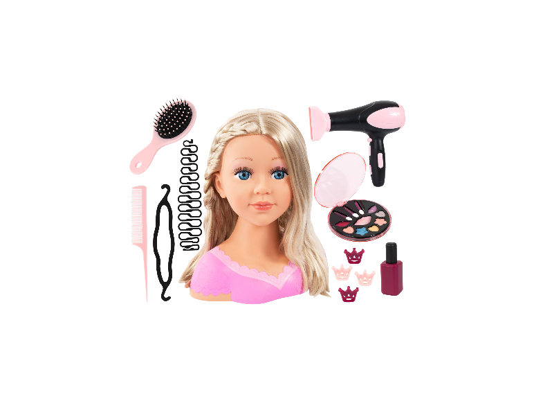 BAYER DESIGN opmaak- en kaspop Charlene Super Model met haardroger en cosmetica.
