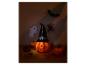 Verlichte pompoen met heksenhoed, herfstdecoraties voor Halloween.