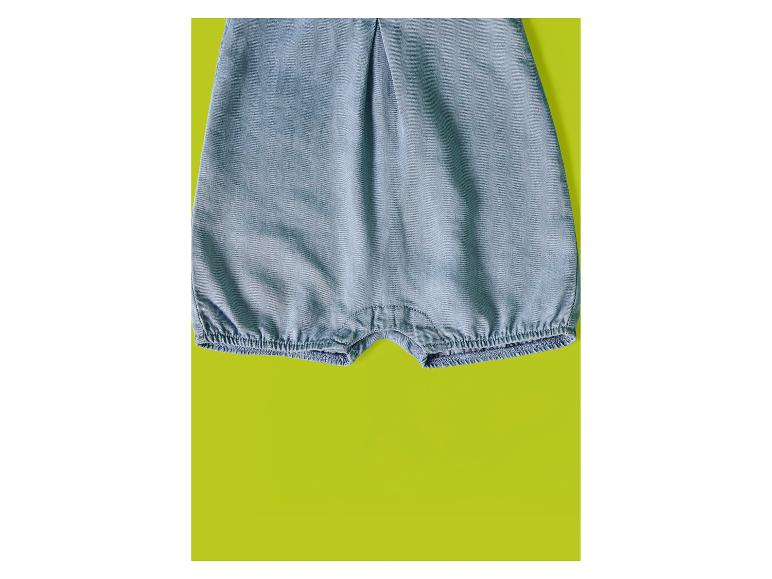 Blauwe denim babybroek met elastische tailleband.