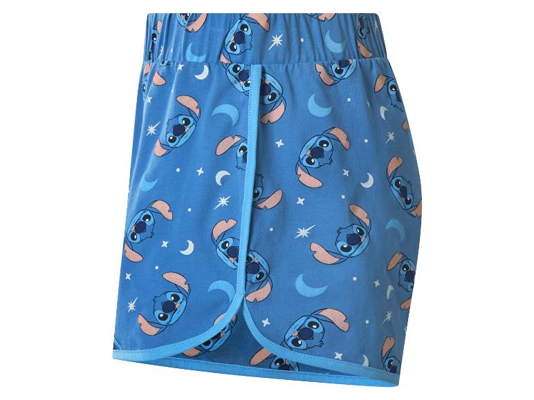 Blauwe pyjamashorts met cartoonfiguur- en maan-sterrenmotiefprint.