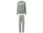 Zachte velours loungewear set in saliegroen, inclusief een top met lange mouwen en een broek.