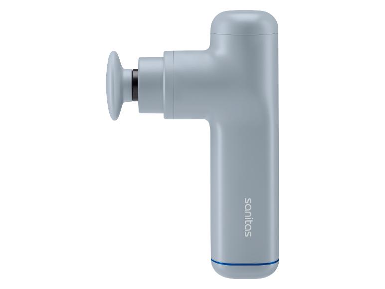 Grijze Sanitas massage apparaat: ergonomisch design.