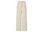 Beige lange broek met hoge taille en trekkoord.