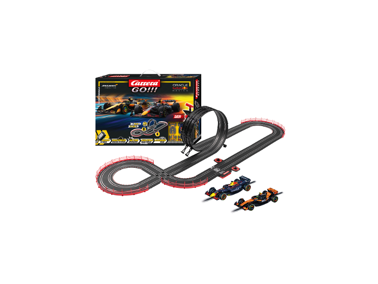 CARRERA Super Formula racebaan met doos, circuit en twee speelgoedauto's.