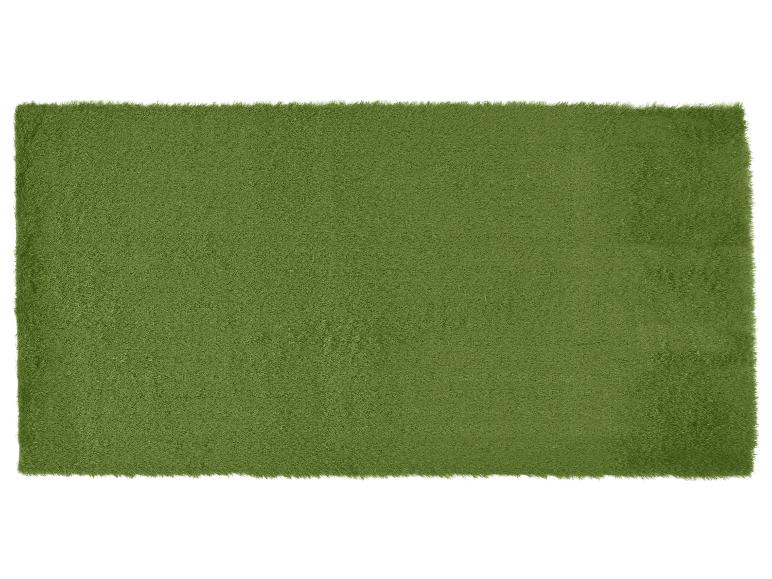 Olijfgroen rechthoekig hoogpolig vloerkleed