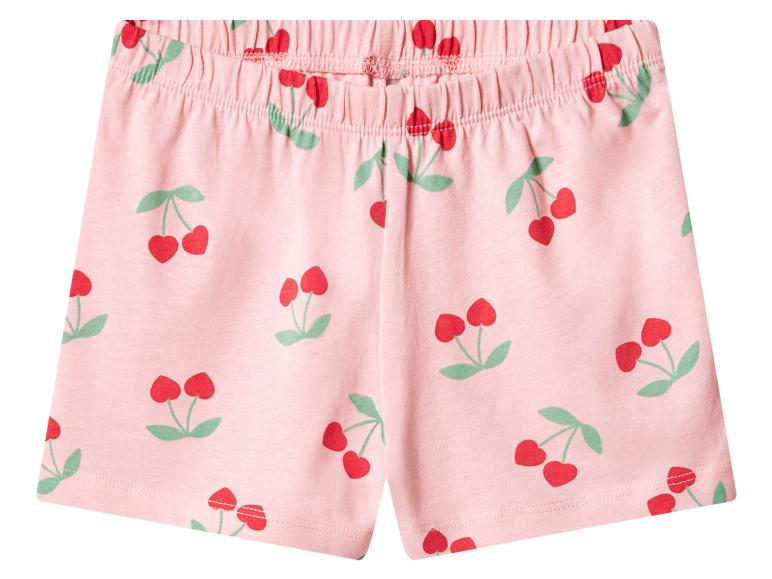 Roze short met elastische tailleband en kersenprint.