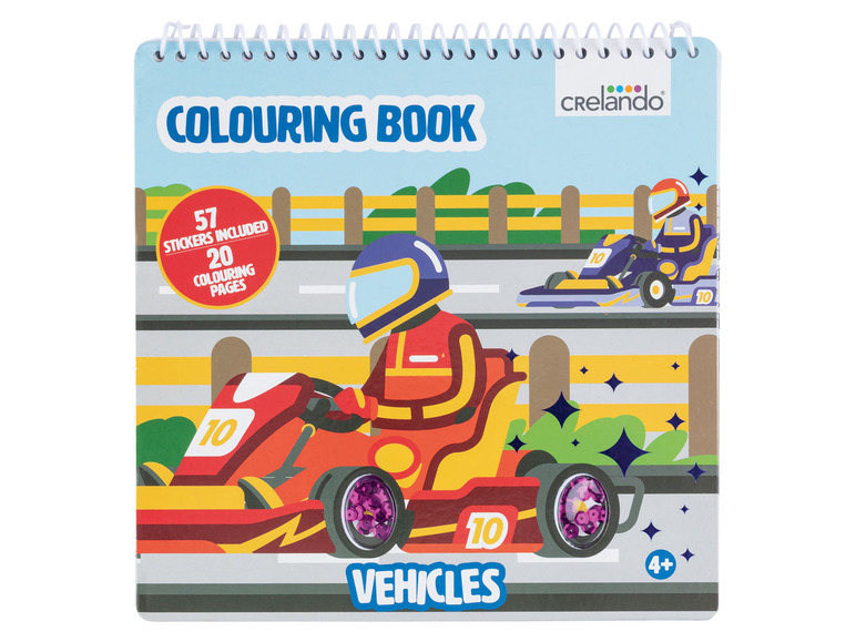 Kleurboek met voertuigen van Crelando met stickers