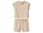 Beige kinder set met een T-shirt met korte mouwen met zonnemotief en een korte broek.
