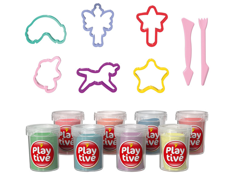 Play-Doh met verschillende kleuren en vormpjes.