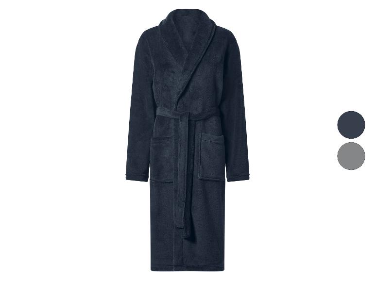 Donkerblauwe microvezel badjas met ceintuur en zakken