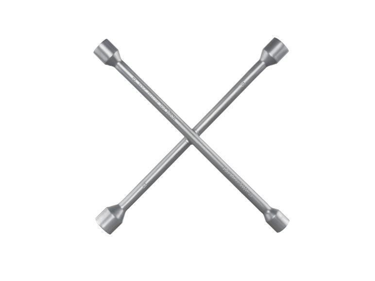 Kruissleutel voor wielen met maten 17, 19, 21 en 23 mm.